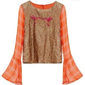 NWT ROOPA Hummingbird Sequin Blouse